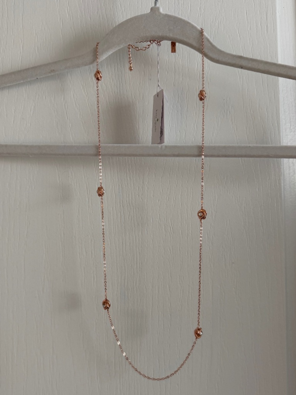 NWT Kate Spade Infinity & Beyond Rose Gold Crystal Station Long Necklace 32"